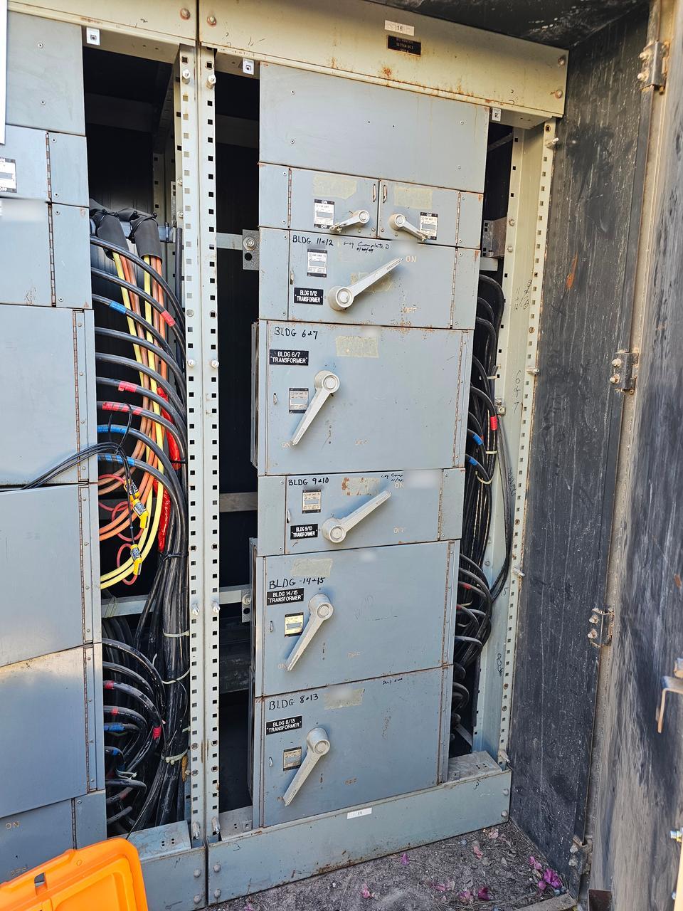 Commercial distribution switchboard with transformer feeders during a load study