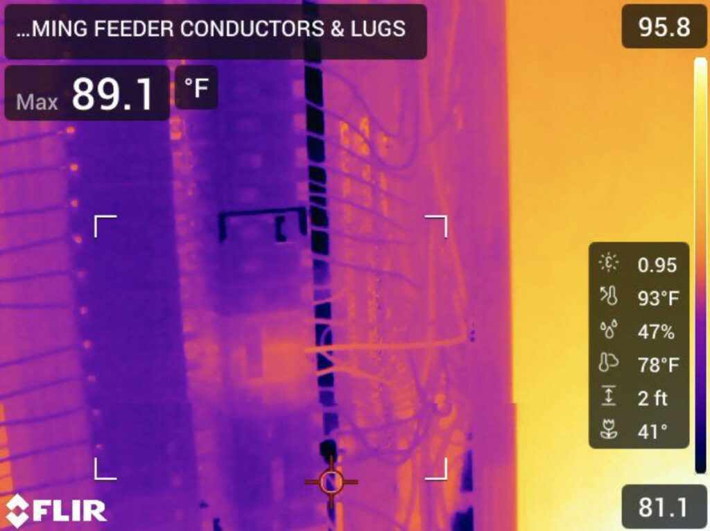 Thermal image of feeder conductor terminations checked for hot spots