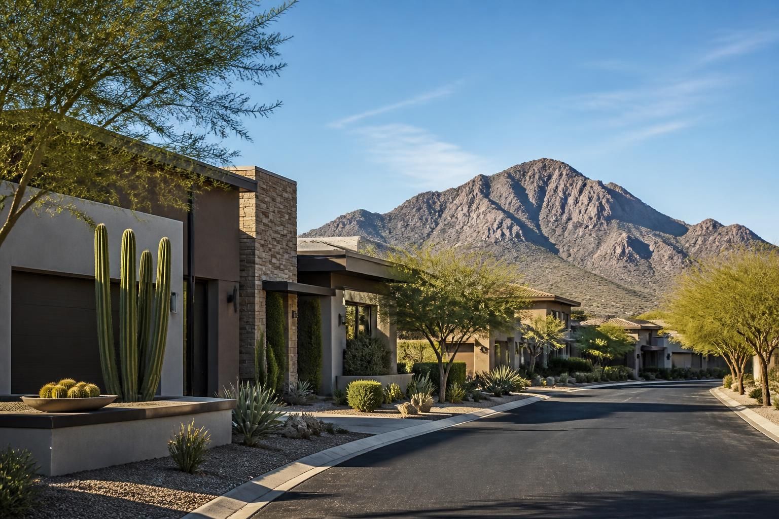 Modern homes and refined desert landscaping in Scottsdale.